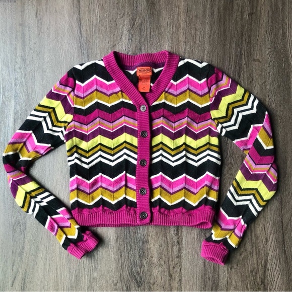 Missoni x Target Chevron Cardigan Girls M Purple Zig Zag Stripe Sweater Kids - Picture 1 of 7